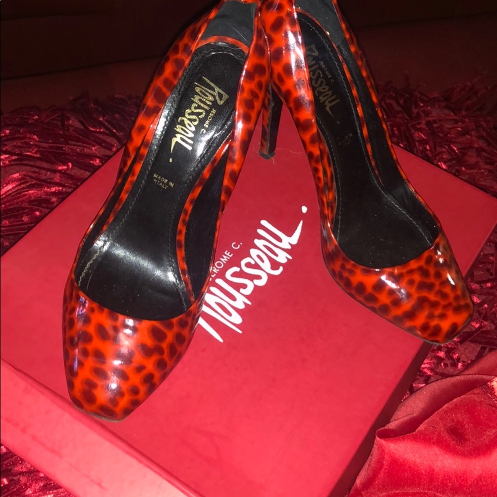 Jerome Rousseau red patent leather leopard